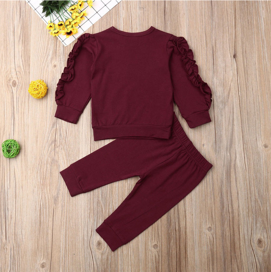 Baby Lane 2-Piece Fall Outfit: Ruffled Long Sleeve Sweatshirt & Pants for Infants!