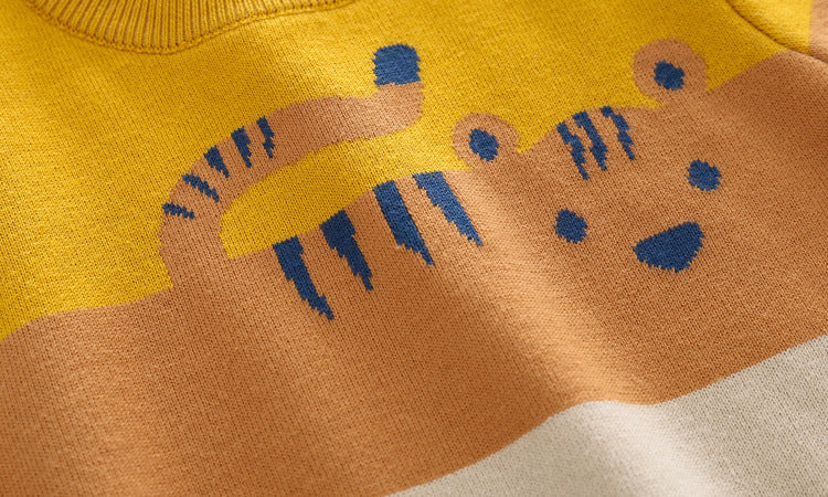 Babylane Boys' Double Layer Sweater | Abstract Cartoon Jacquard Design