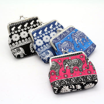 Baby Lane Stylish National Wind Zero Wallet – Canvas Elephant Design for Women!