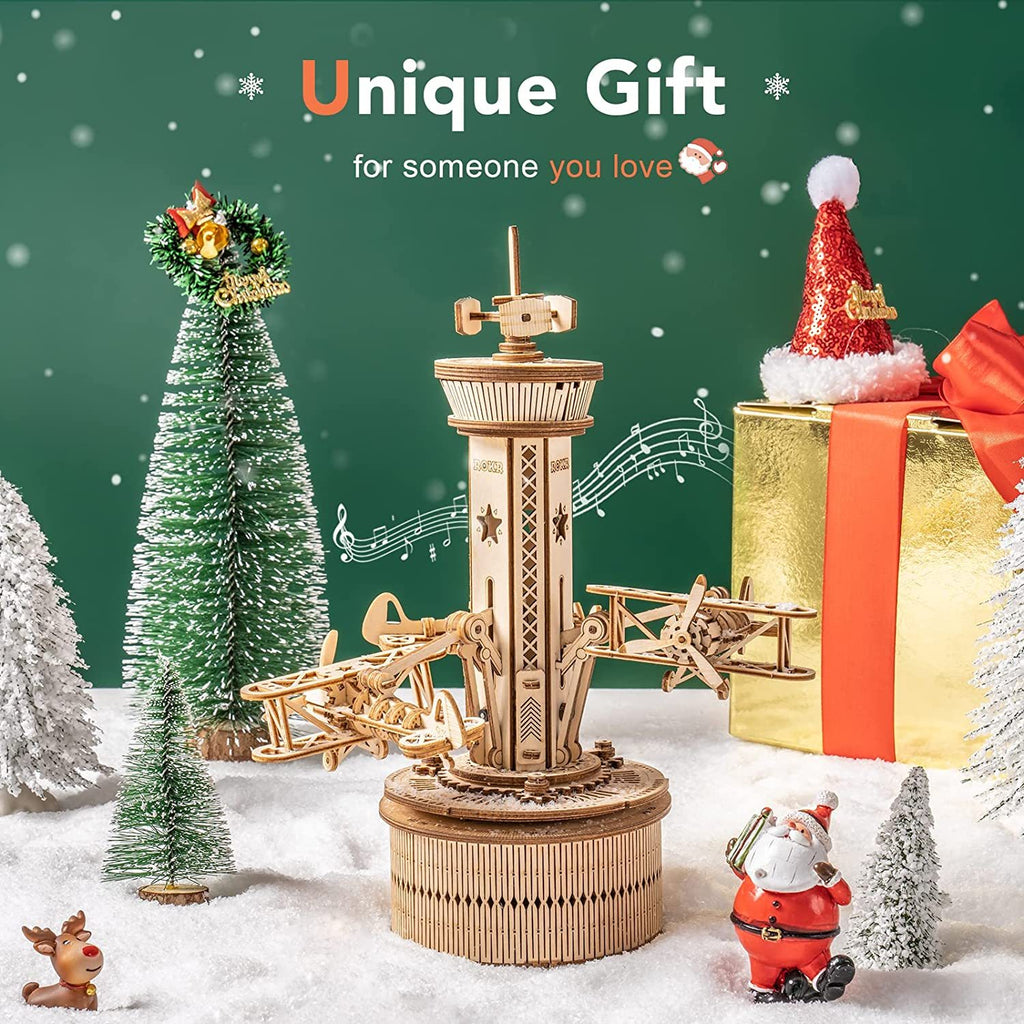 Baby Lane 3D Wooden Model Kit: Robotime Rokr Musical Box with Airplane Control Tower