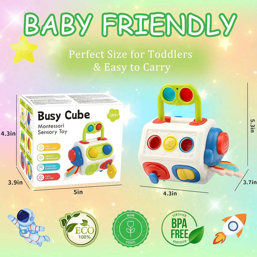Babylane Montessori Sensory Busy Cube | 9-in-1 Fidget Toy for 1-3 Year Olds