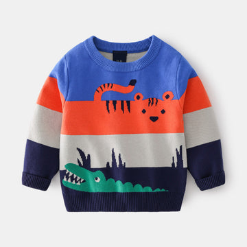 Babylane Boys' Double Layer Sweater | Abstract Cartoon Jacquard Design