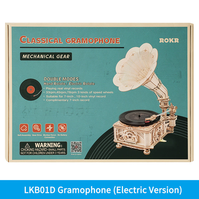 Baby Lane Robotime ROKR LKB01: Hand Crank Classic Gramophone DIY Wooden Model Kit