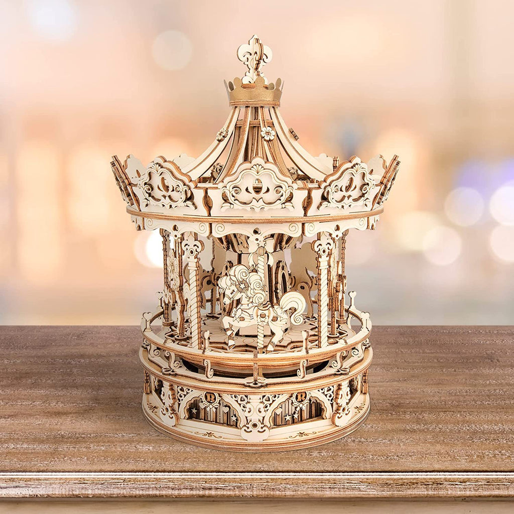 Baby Lane 3D Wooden Puzzle Carousel: Robotime Rokr DIY Rotating Music Box Kit