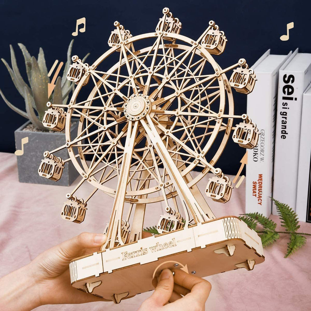 Baby Lane Wooden Ferris Wheel Model: DIY Rotatable Toy with Music for Children