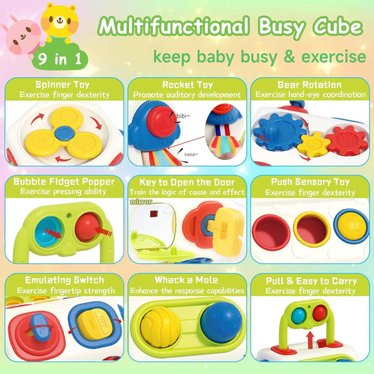 Babylane Montessori Sensory Busy Cube | 9-in-1 Fidget Toy for 1-3 Year Olds