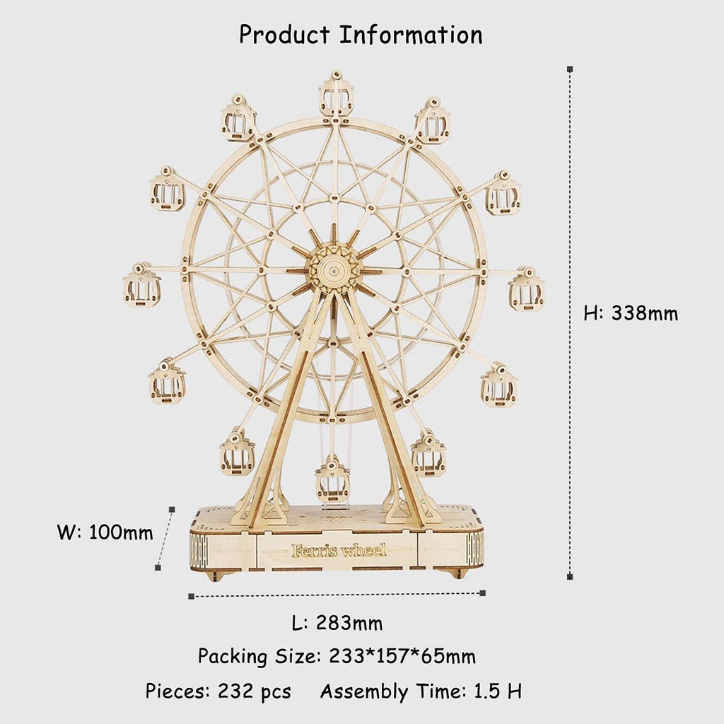 Baby Lane Wooden Ferris Wheel Model: DIY Rotatable Toy with Music for Children