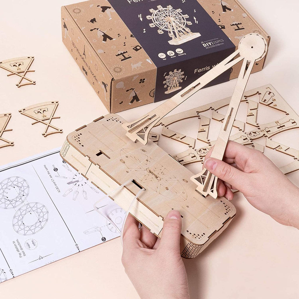 Baby Lane Wooden Ferris Wheel Model: DIY Rotatable Toy with Music for Children