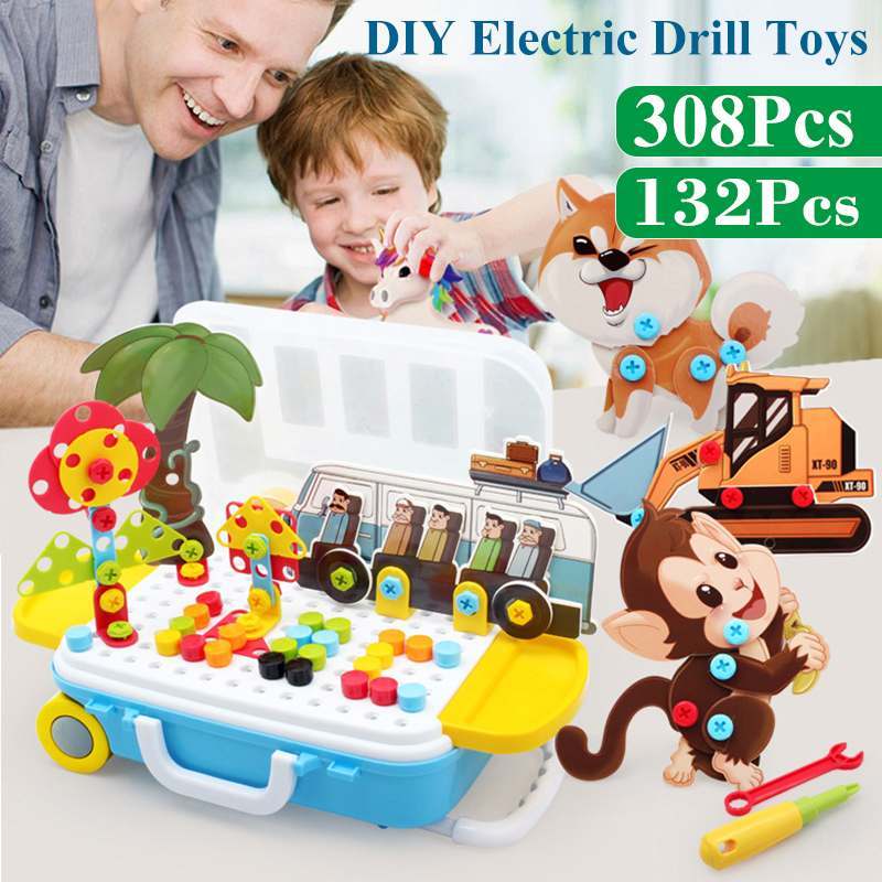 Babylane Kids Electric Drill Toy Set | 132/308Pcs DIY Educational Puzzle