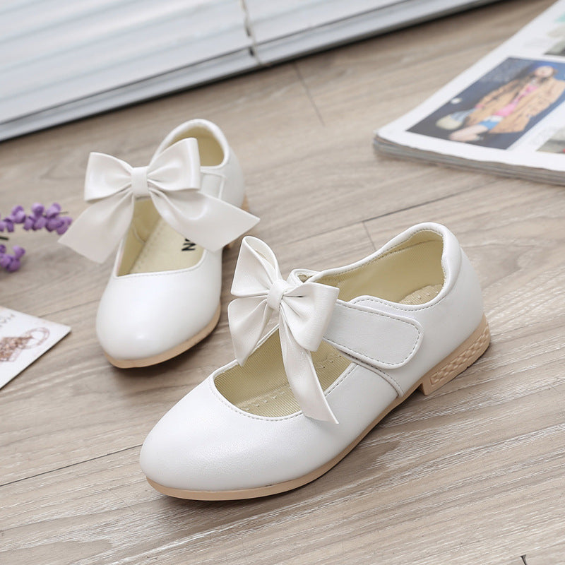 Baby Lane: Stylish Girls' White Leather Princess Shoes with Bowknot Detail