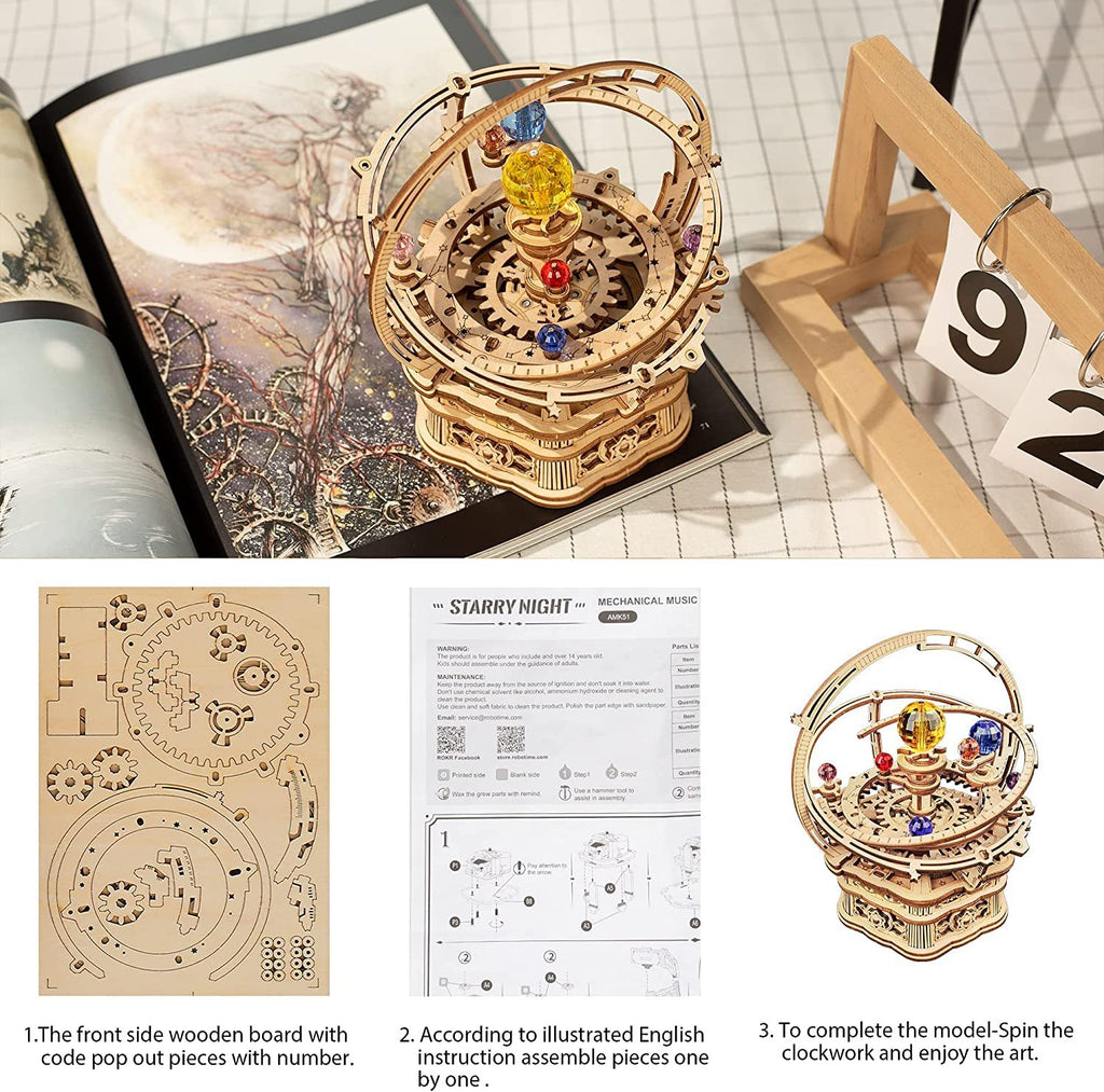 Baby Lane ROKR Starry Night Music Box: Creative 3D Wooden Assembly Kit - AMK51
