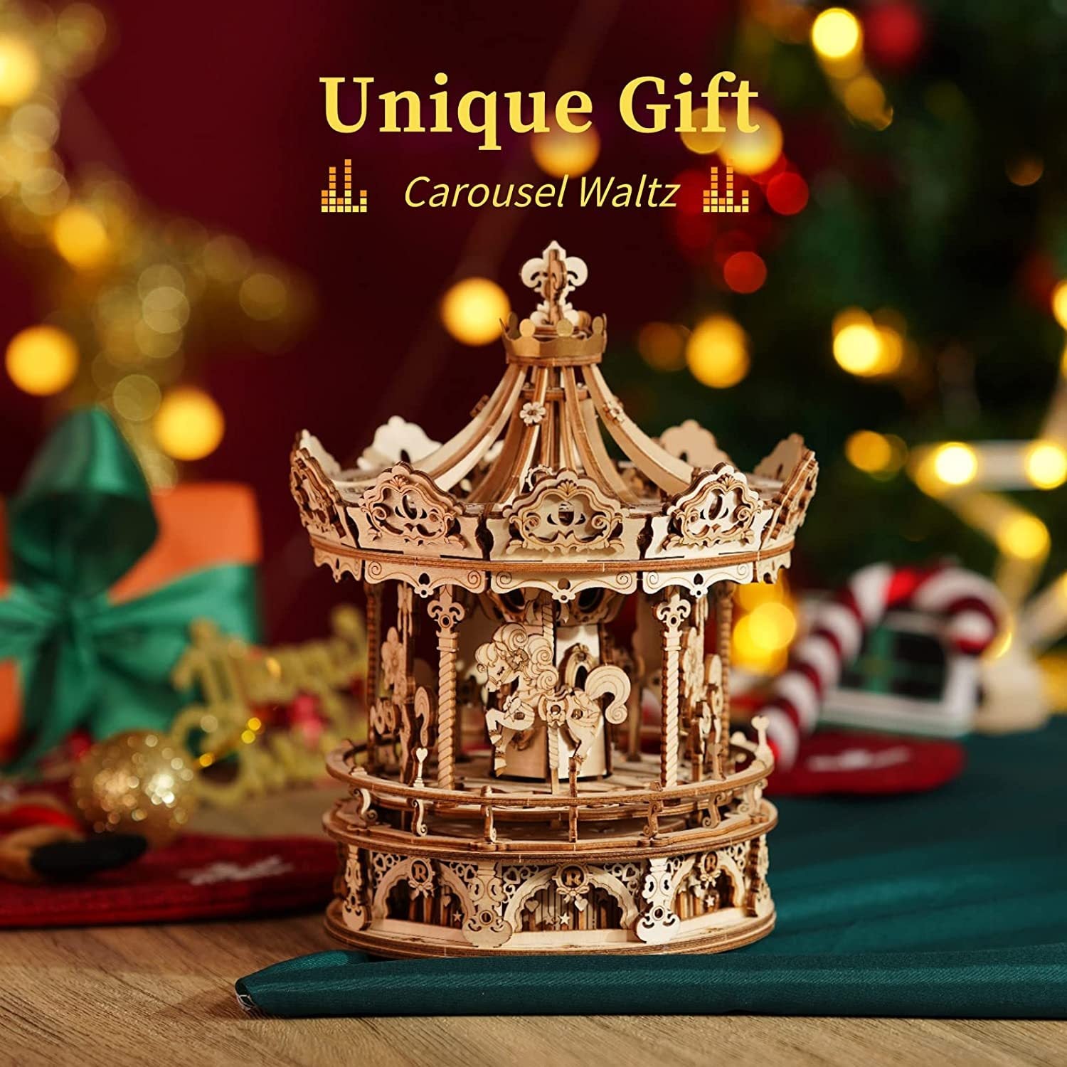 Baby Lane 3D Wooden Puzzle Carousel: Robotime Rokr DIY Rotating Music Box Kit