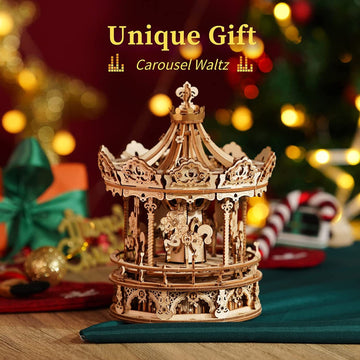 Baby Lane 3D Wooden Puzzle Carousel: Robotime Rokr DIY Rotating Music Box Kit