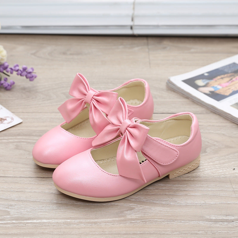 Baby Lane: Stylish Girls' White Leather Princess Shoes with Bowknot Detail