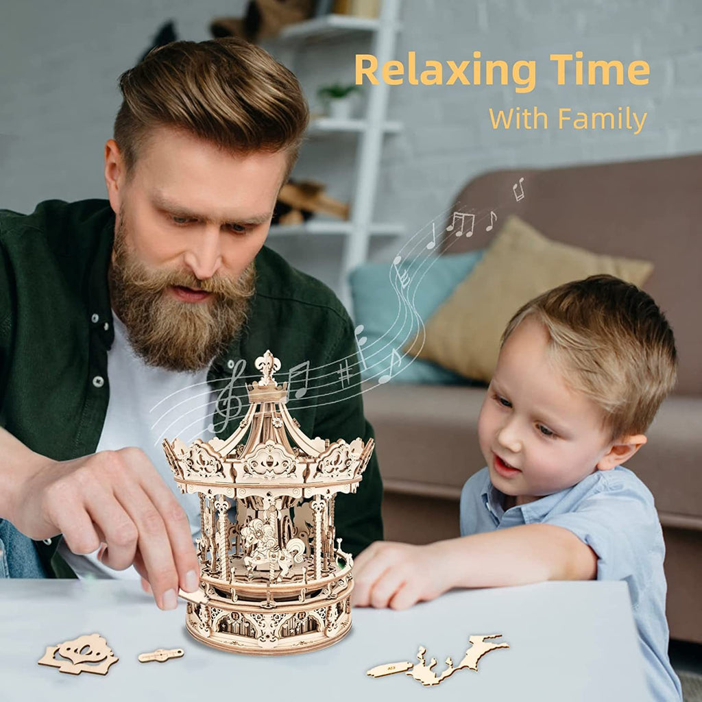 Baby Lane 3D Wooden Puzzle Carousel: Robotime Rokr DIY Rotating Music Box Kit
