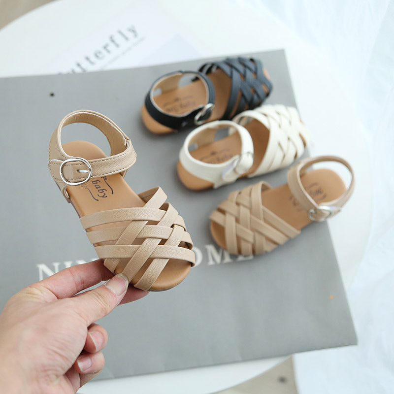 Baby Lane: Comfortable Kids' Woven Sandals – Buckle Toe Soft Sole Design