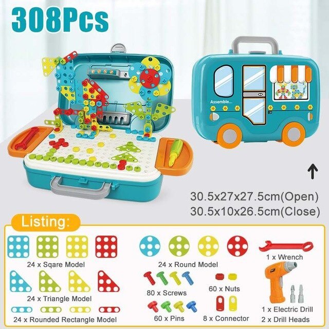 Babylane Kids Electric Drill Toy Set | 132/308Pcs DIY Educational Puzzle