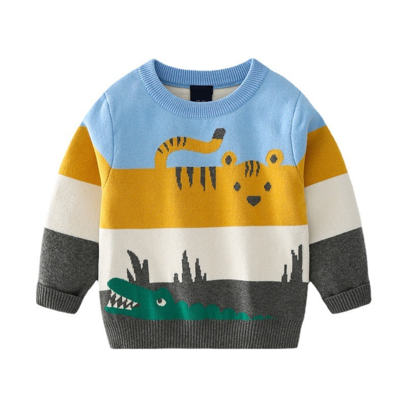 Babylane Boys' Double Layer Sweater | Abstract Cartoon Jacquard Design