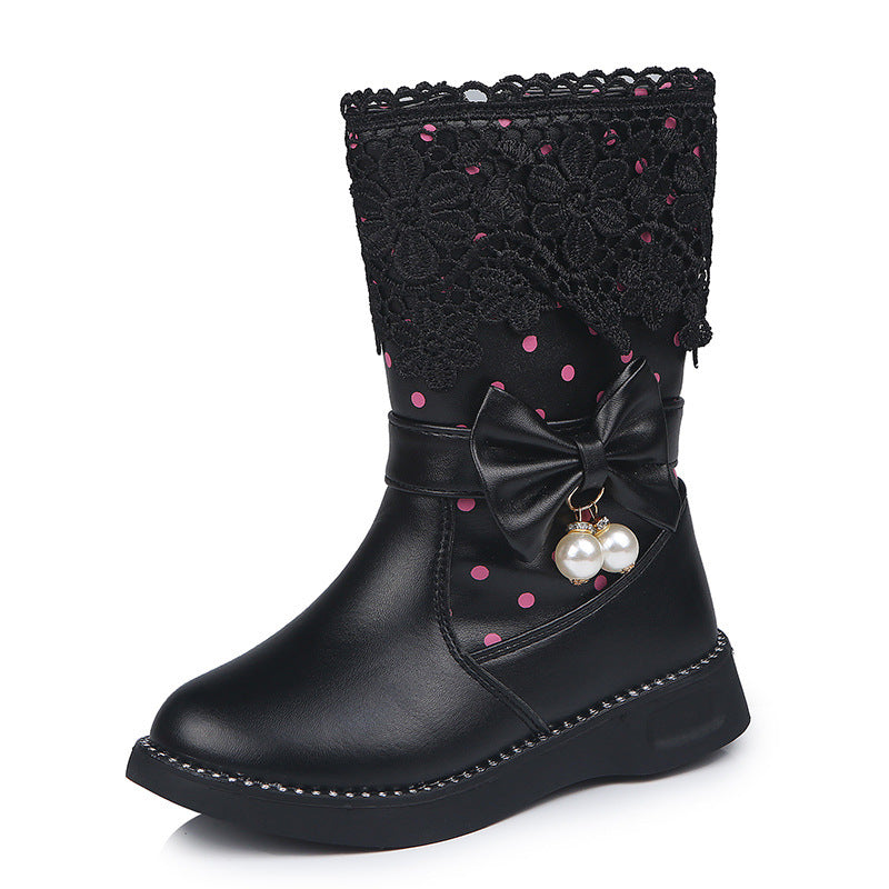 Baby Lane: Adorable Bowknot Velvet and Lace Cotton Shoes for Girls