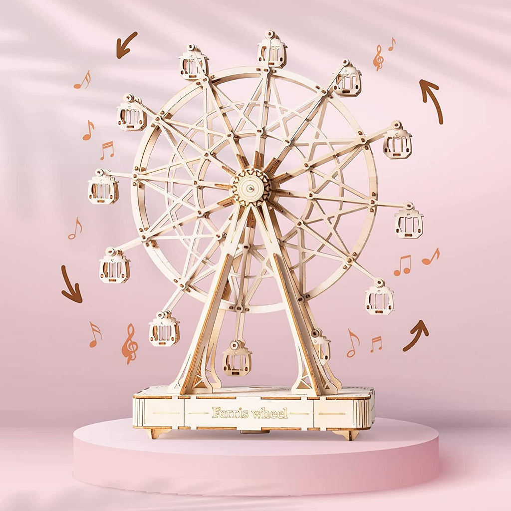 Baby Lane Wooden Ferris Wheel Model: DIY Rotatable Toy with Music for Children