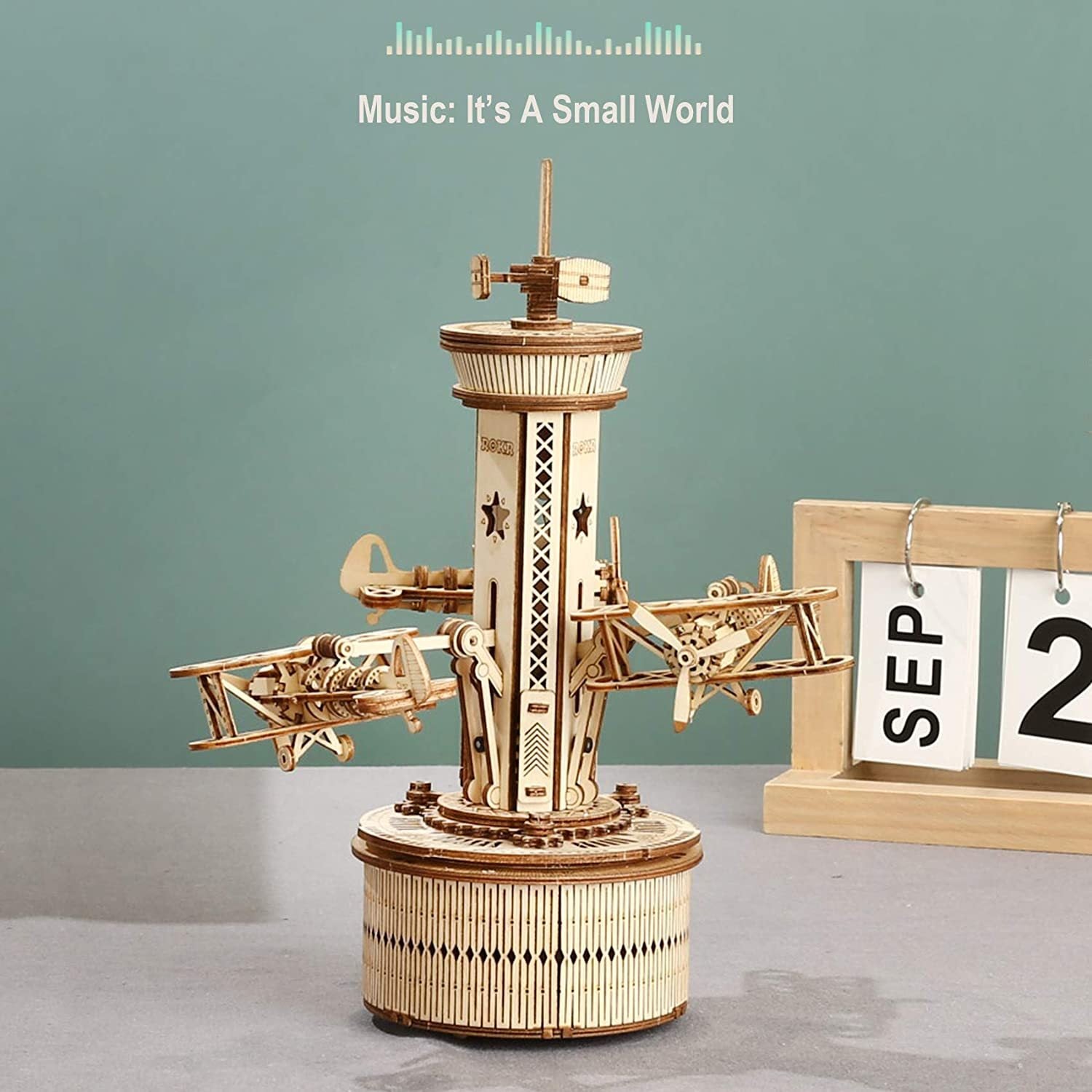 Baby Lane 3D Wooden Model Kit: Robotime Rokr Musical Box with Airplane Control Tower