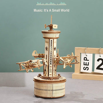 Baby Lane 3D Wooden Model Kit: Robotime Rokr Musical Box with Airplane Control Tower