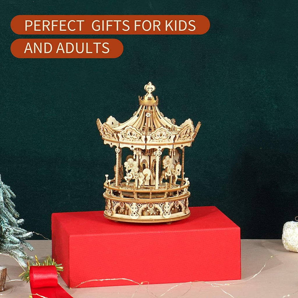 Baby Lane 3D Wooden Puzzle Carousel: Robotime Rokr DIY Rotating Music Box Kit