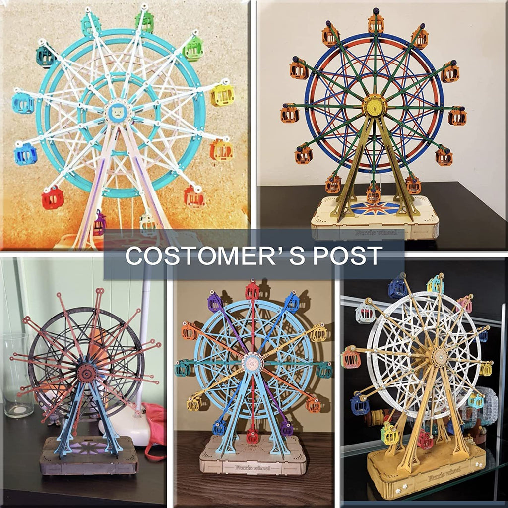 Baby Lane Wooden Ferris Wheel Model: DIY Rotatable Toy with Music for Children