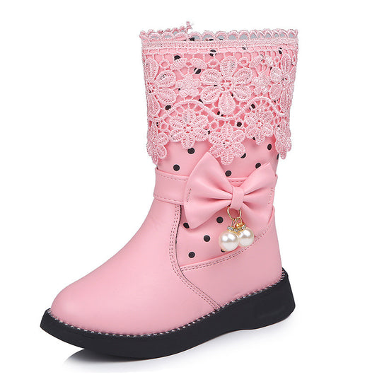 Baby Lane: Adorable Bowknot Velvet and Lace Cotton Shoes for Girls