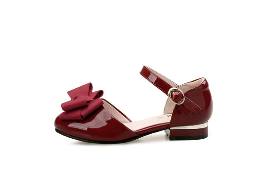 Baby Lane Big Kids' Hollow Velcro Patent Leather Shoes with Bow