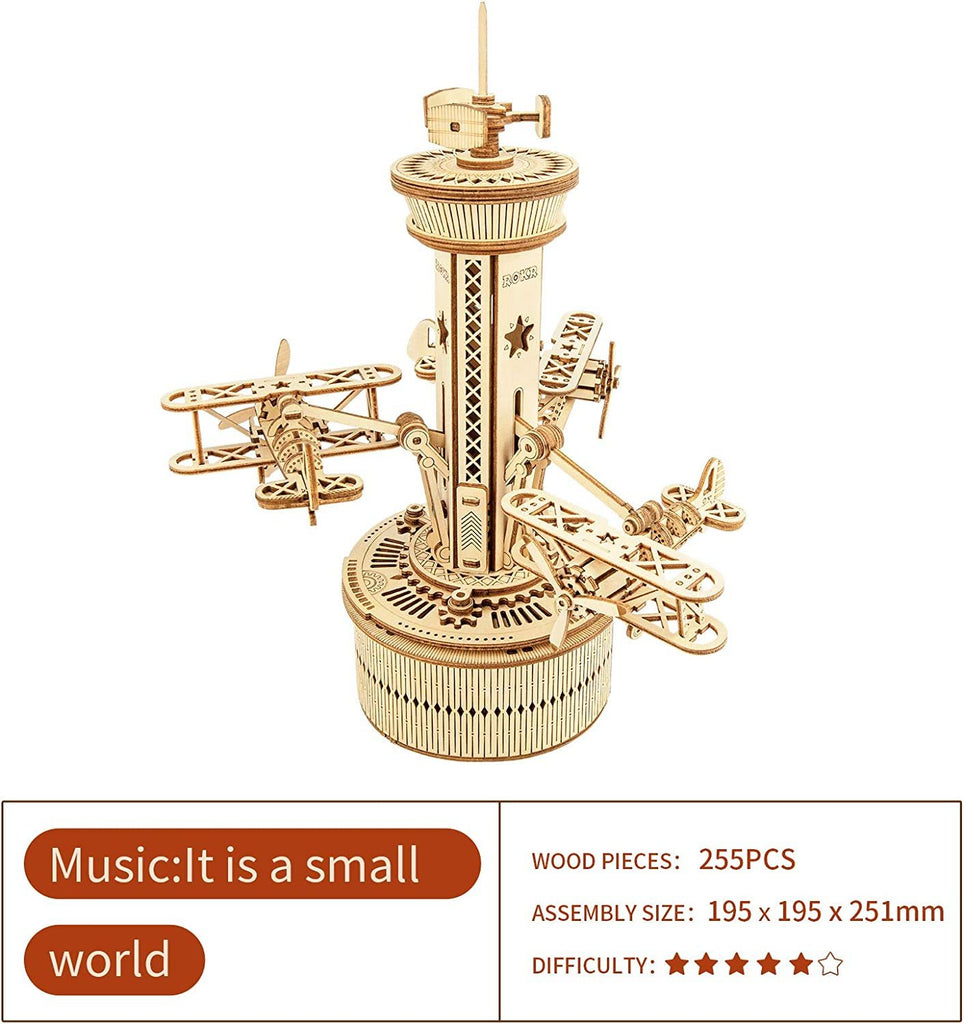 Baby Lane 3D Wooden Model Kit: Robotime Rokr Musical Box with Airplane Control Tower