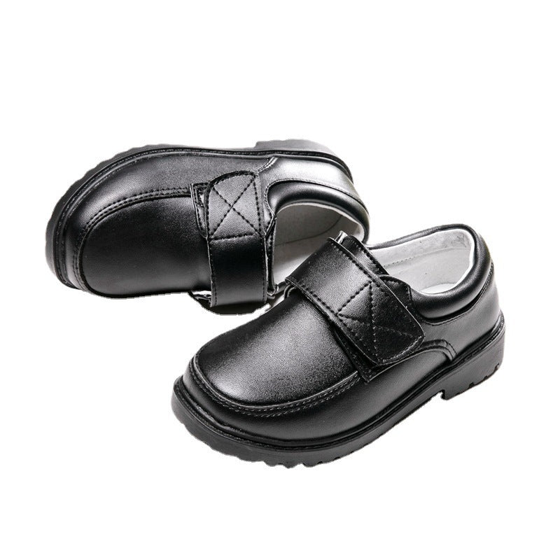 Babylane British Leather Shoes for Boys: Black Velcro Style for Students