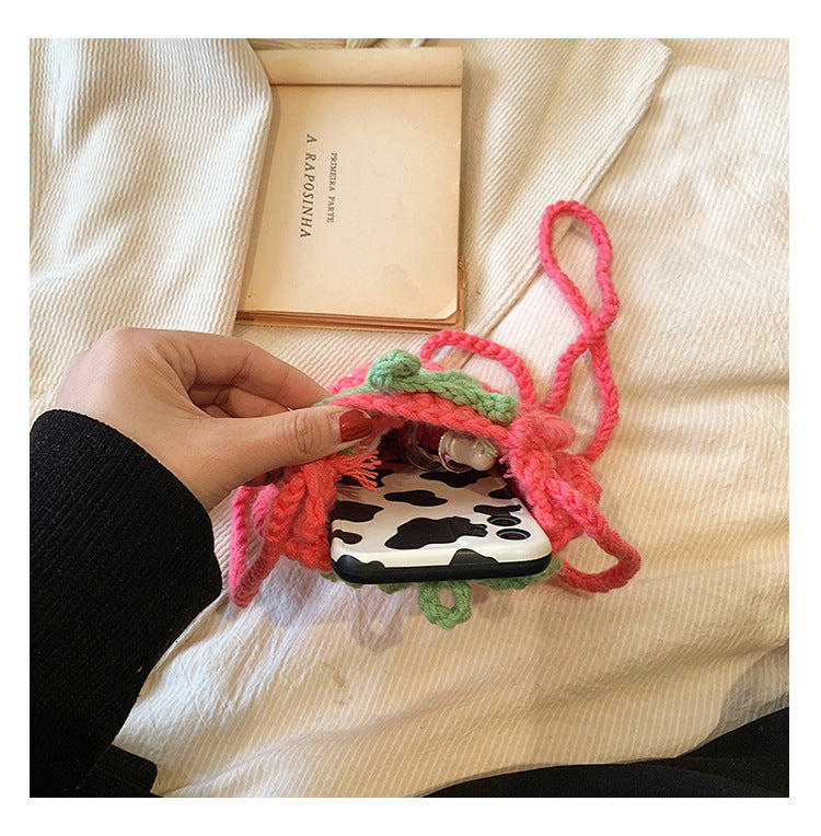 Baby Lane Handmade Knitted Strawberry Crossbody Bag – Cute and Cozy!