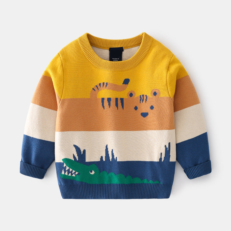 Babylane Boys' Double Layer Sweater | Abstract Cartoon Jacquard Design