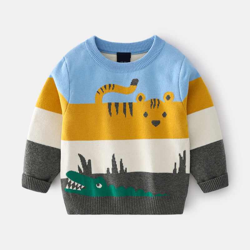 Babylane Boys' Double Layer Sweater | Abstract Cartoon Jacquard Design