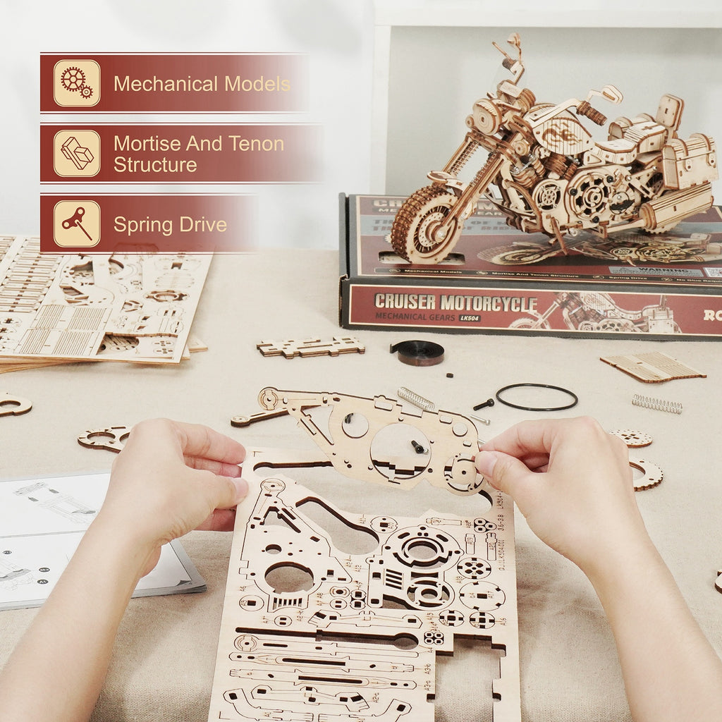 Baby Lane DIY Robotime Rokr Cruiser Motorcycle: Engaging Wooden Model LK504