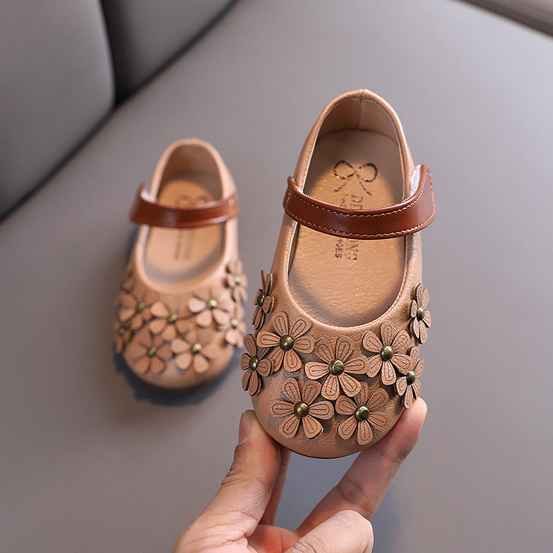 Baby Lane Girls' Leather Shoes – Stylish Flower Design with Soft Soles