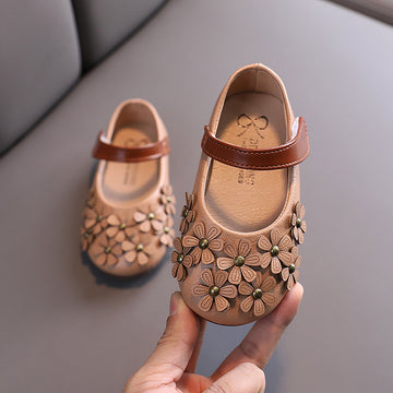 Baby Lane Girls' Leather Shoes – Stylish Flower Design with Soft Soles