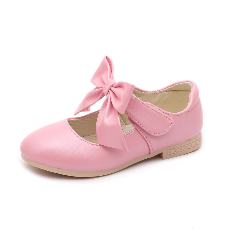 Baby Lane: Stylish Girls' White Leather Princess Shoes with Bowknot Detail