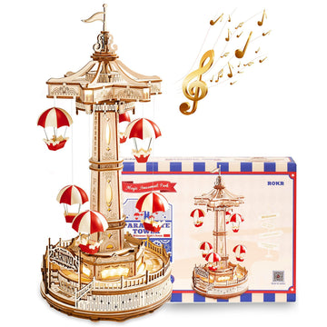 Baby Lane DIY Wooden Puzzle: Robotime Rokr Parachute Tower Music Box Assembly Kit