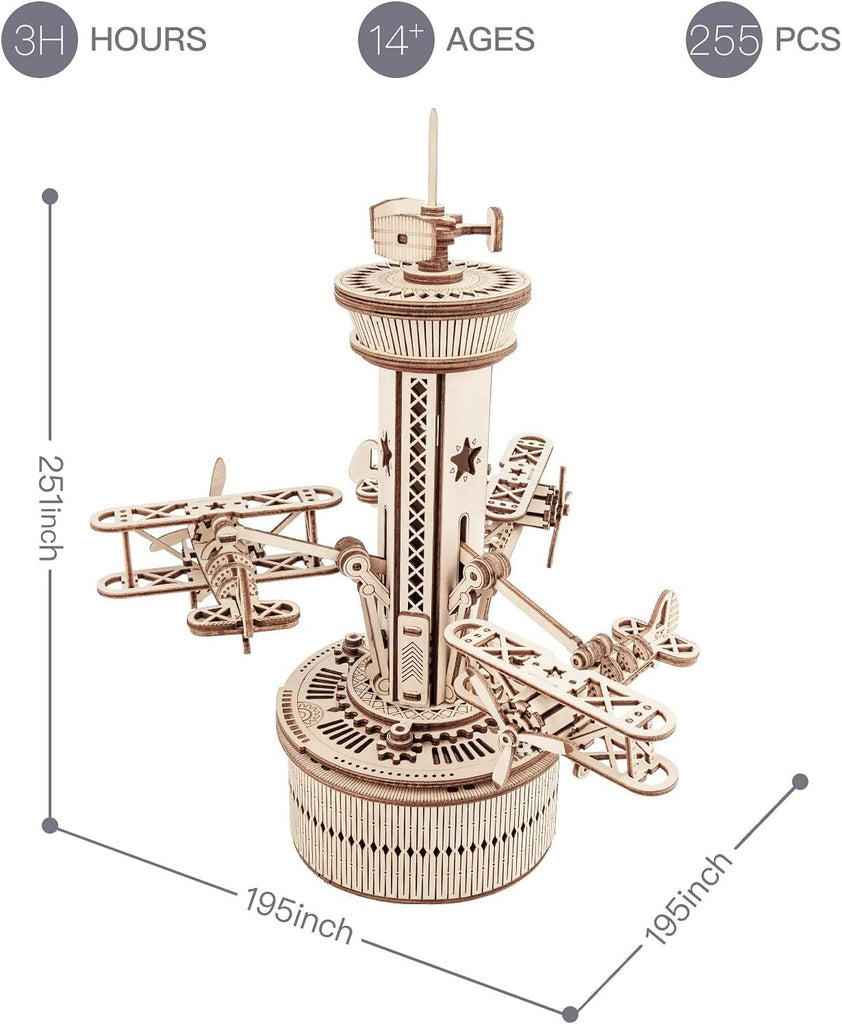 Baby Lane 3D Wooden Model Kit: Robotime Rokr Musical Box with Airplane Control Tower