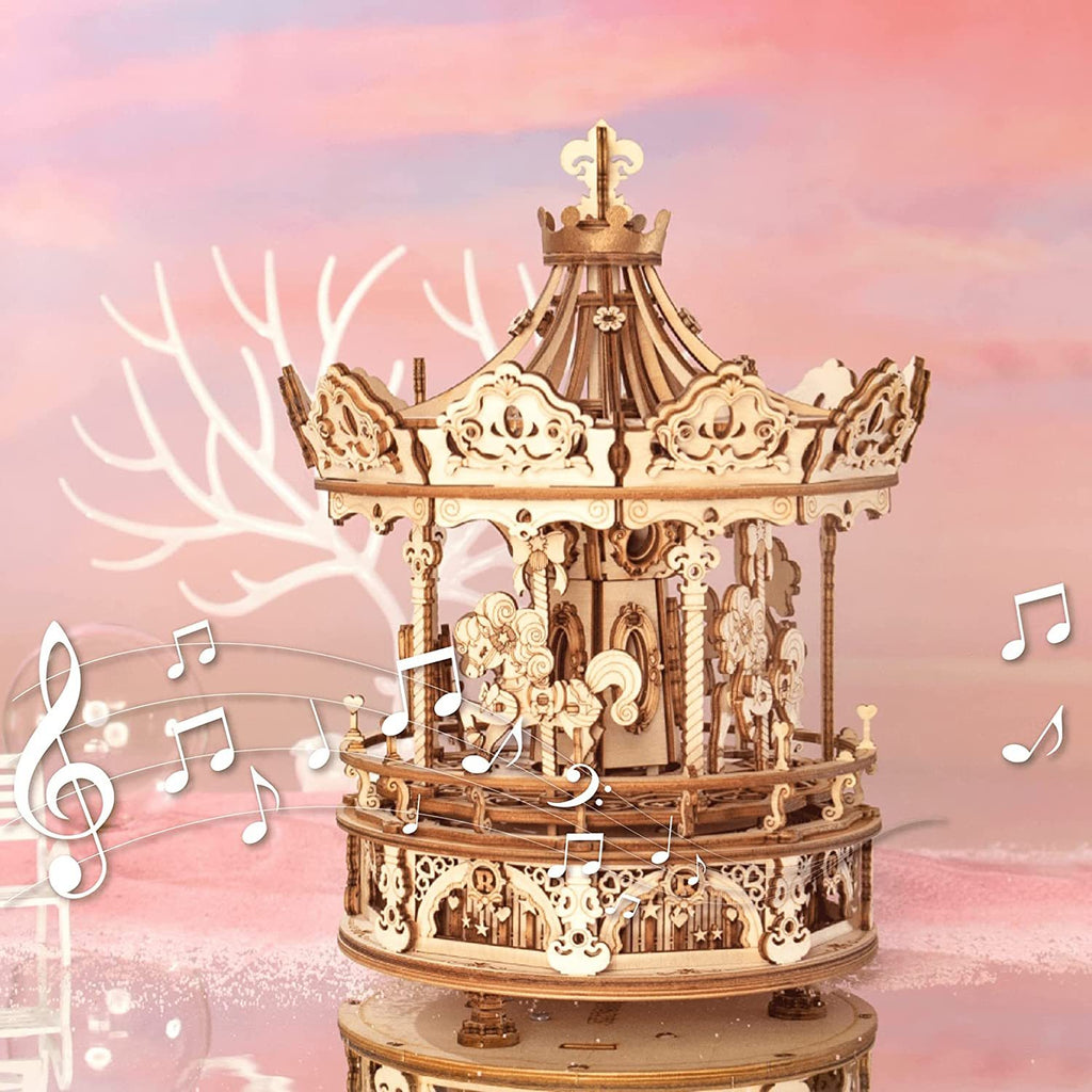 Baby Lane 3D Wooden Puzzle Carousel: Robotime Rokr DIY Rotating Music Box Kit