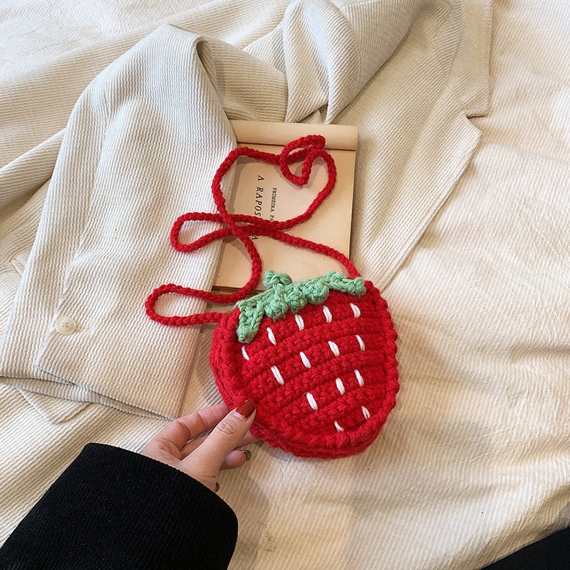 Baby Lane Handmade Knitted Strawberry Crossbody Bag – Cute and Cozy!