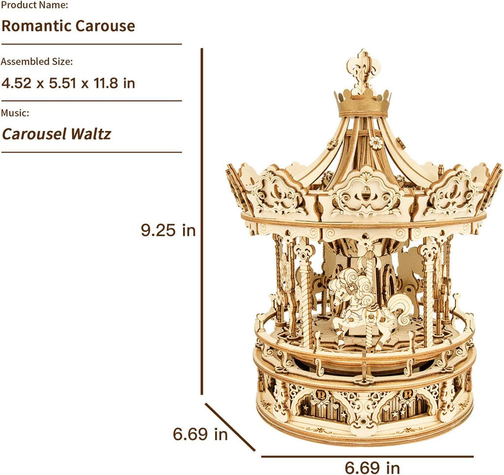 Baby Lane 3D Wooden Puzzle Carousel: Robotime Rokr DIY Rotating Music Box Kit